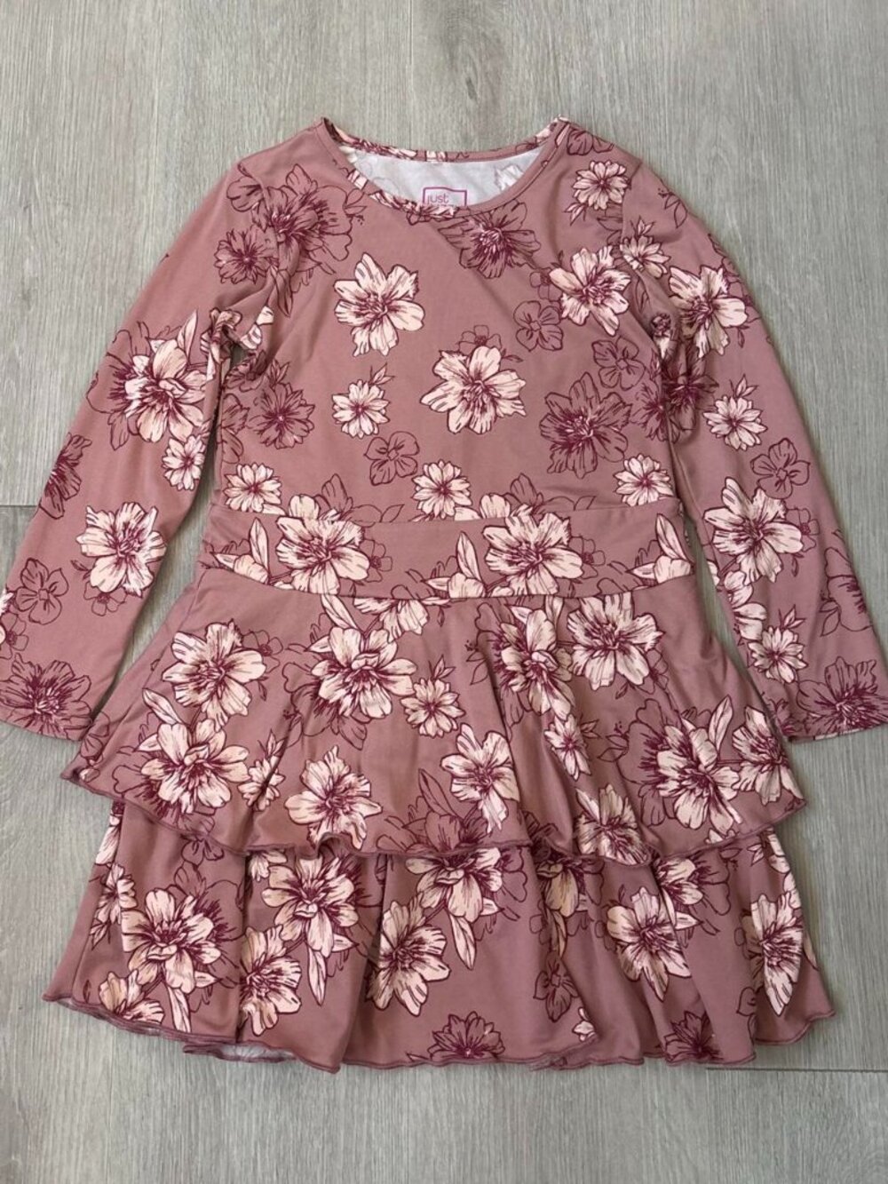 Just Lizzy Girls’ Size 6 Mauve Pink Floral Tiered Ruffle Dress